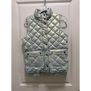 Talbots Petite Small Iridescent Quilted Down Vest Metallic Blue Puffer PS NEW